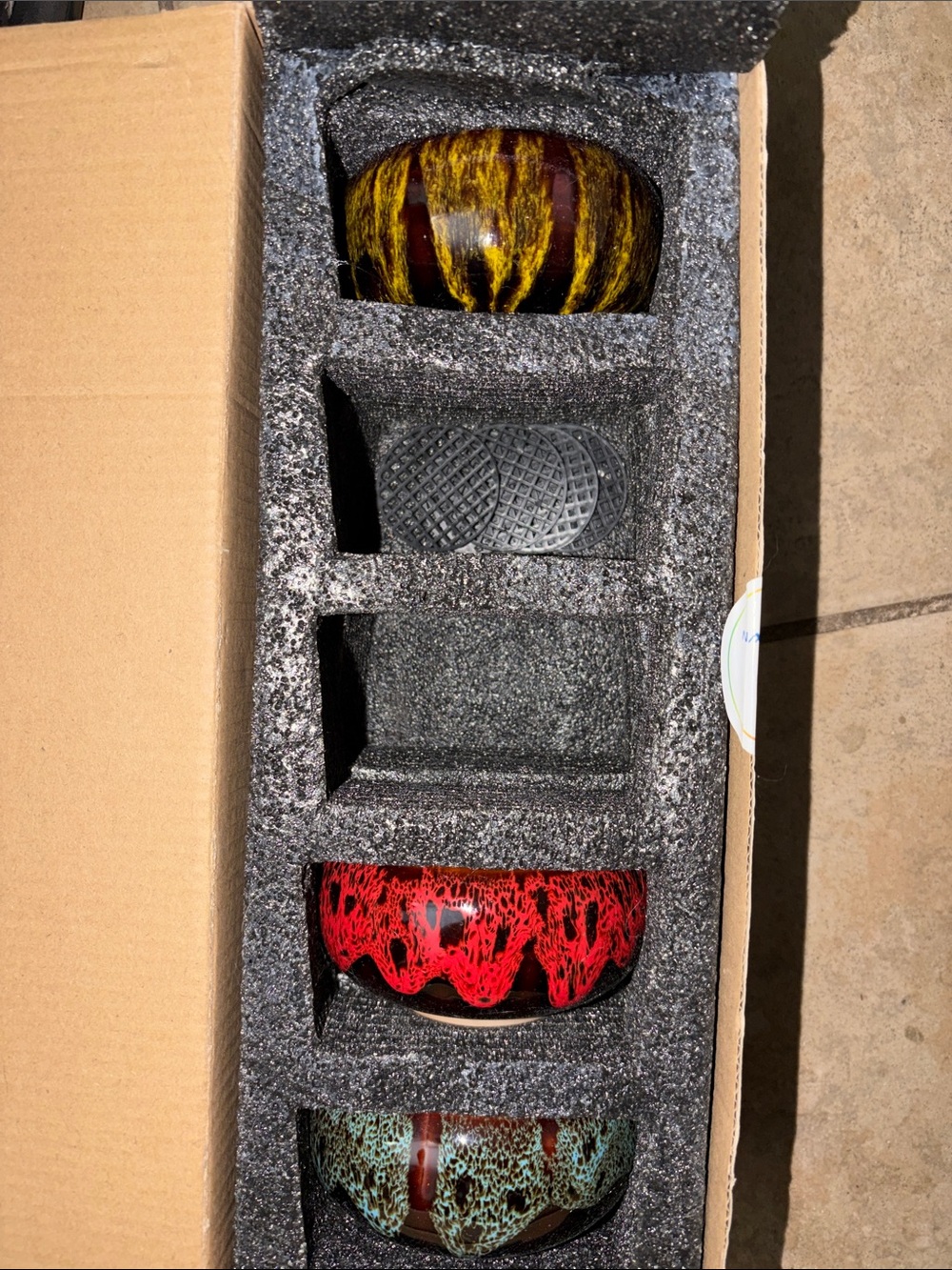 Decorative Glass Accent Bowl Set in Yellow, Red and Teal - Unbranded